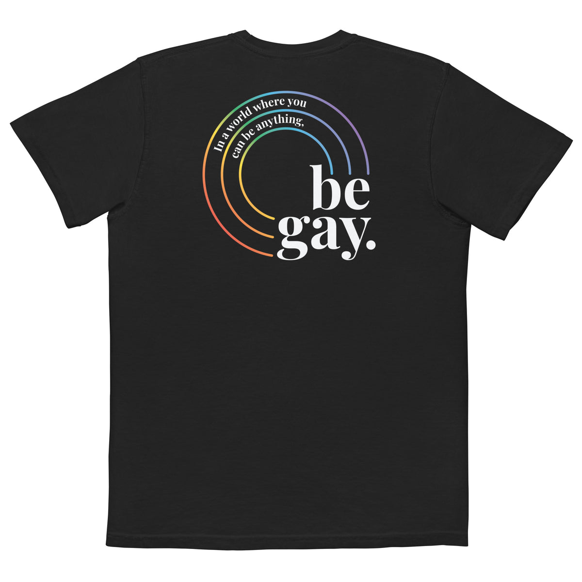 Be Gay Pocket Tee in black, back view