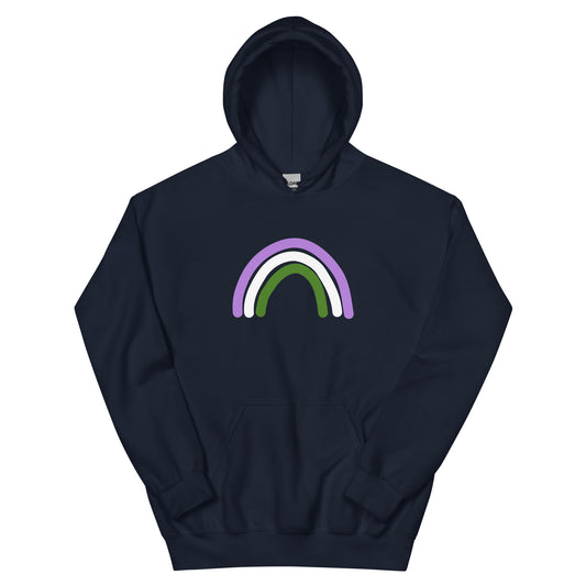 Genderqueer Rainbow Unisex Hoodie in navy, front view
