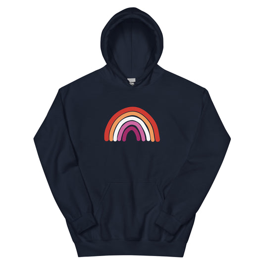 Lesbian Rainbow Unisex Hoodie in navy, front view