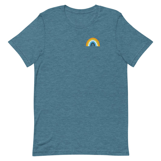 Aroace Rainbow Tee in heather deep teal, front view