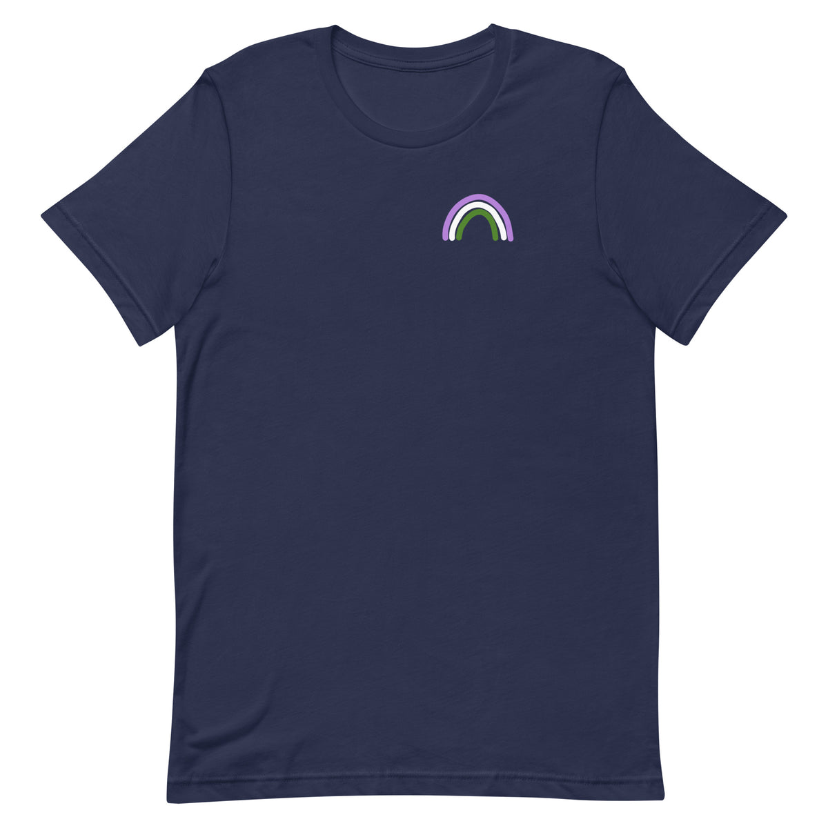 Genderqueer Rainbow Tee in navy, front view