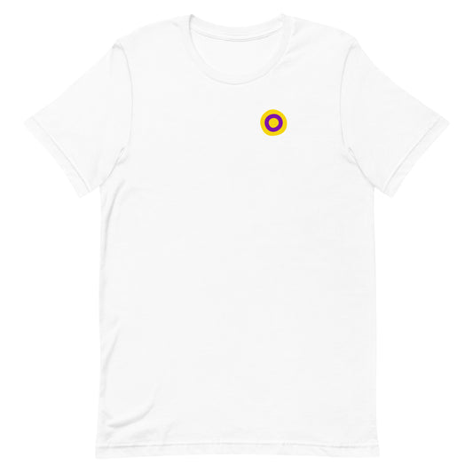 Intersex Pride Tee in white, front view