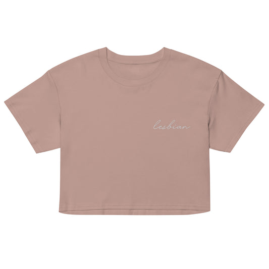 Subtle Lesbian Crop Tee in hazy pink, front view