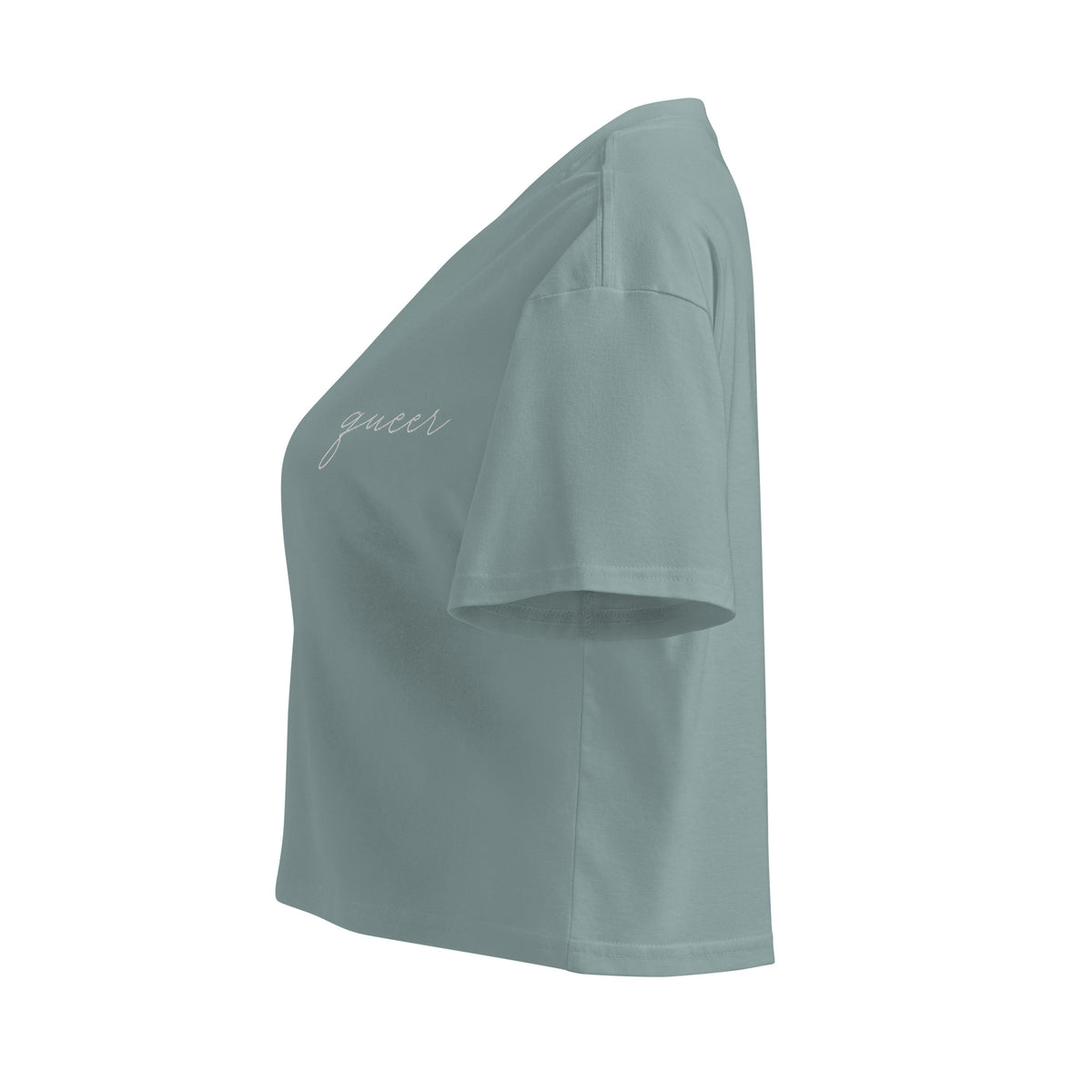 Subtle Queer Crop Tee in mineral, left view