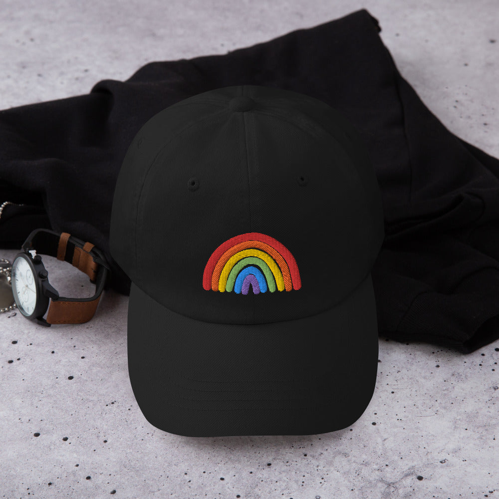 Rainbow Dad Hat in black, front view