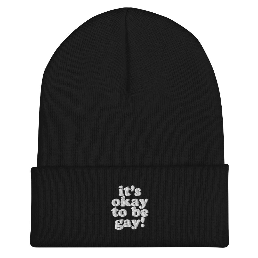 It's Okay To Be Gay Beanie in black, front view