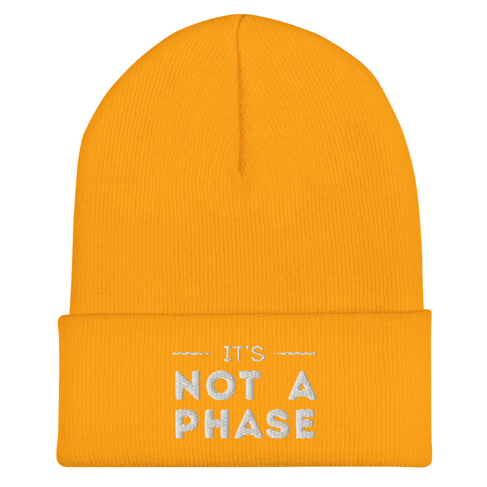 It's Not A Phase Beanie in gold, front view