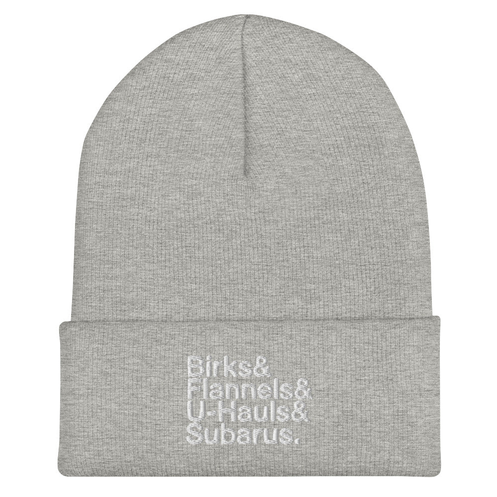 Birks& Beanie in heather grey, front view