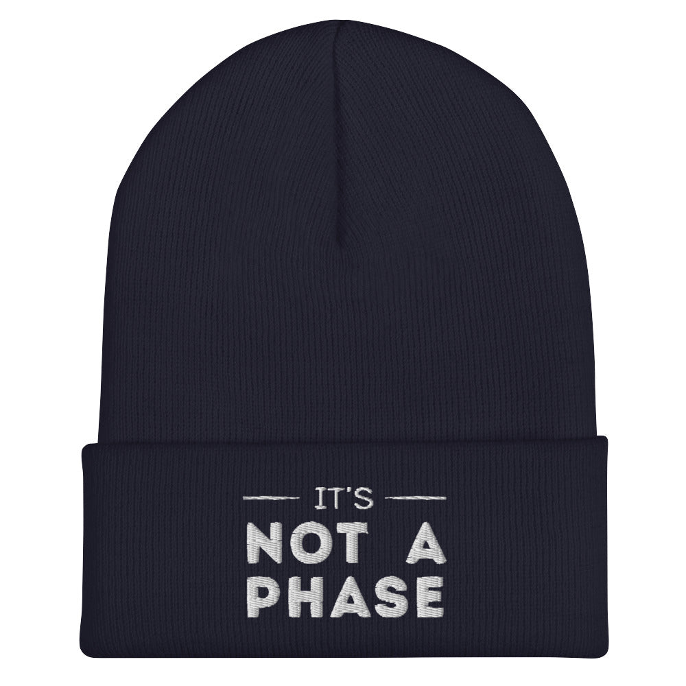 It's Not A Phase Beanie in navy, front view