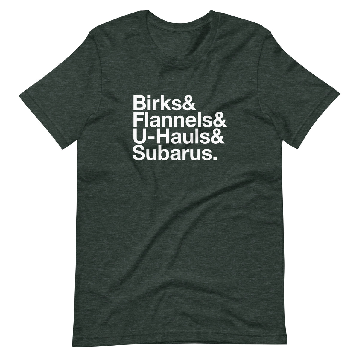 Birks& Tee in heather forest, front view