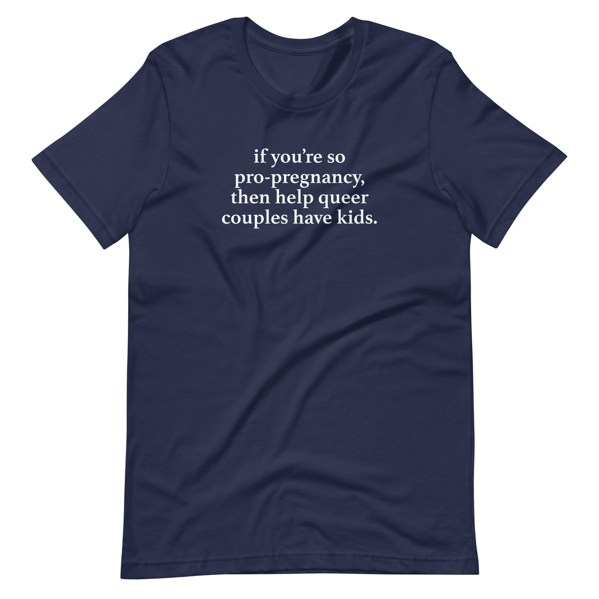 Help Queer Couples Have Kids Tee in navy, front view