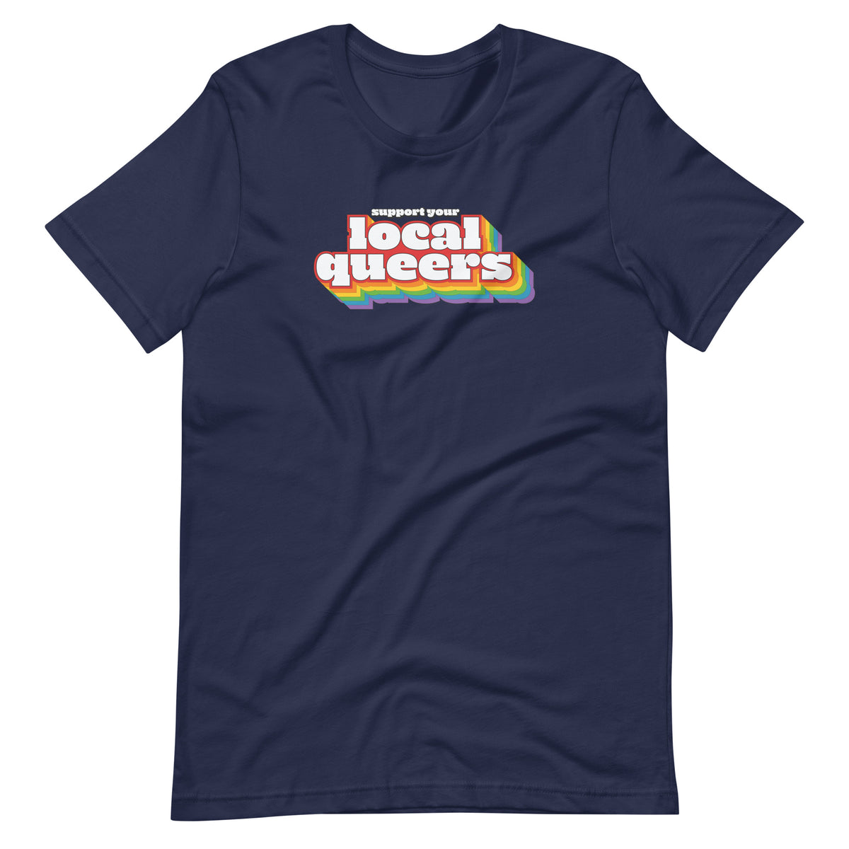 Support Your Local Queers Tee in navy, front view