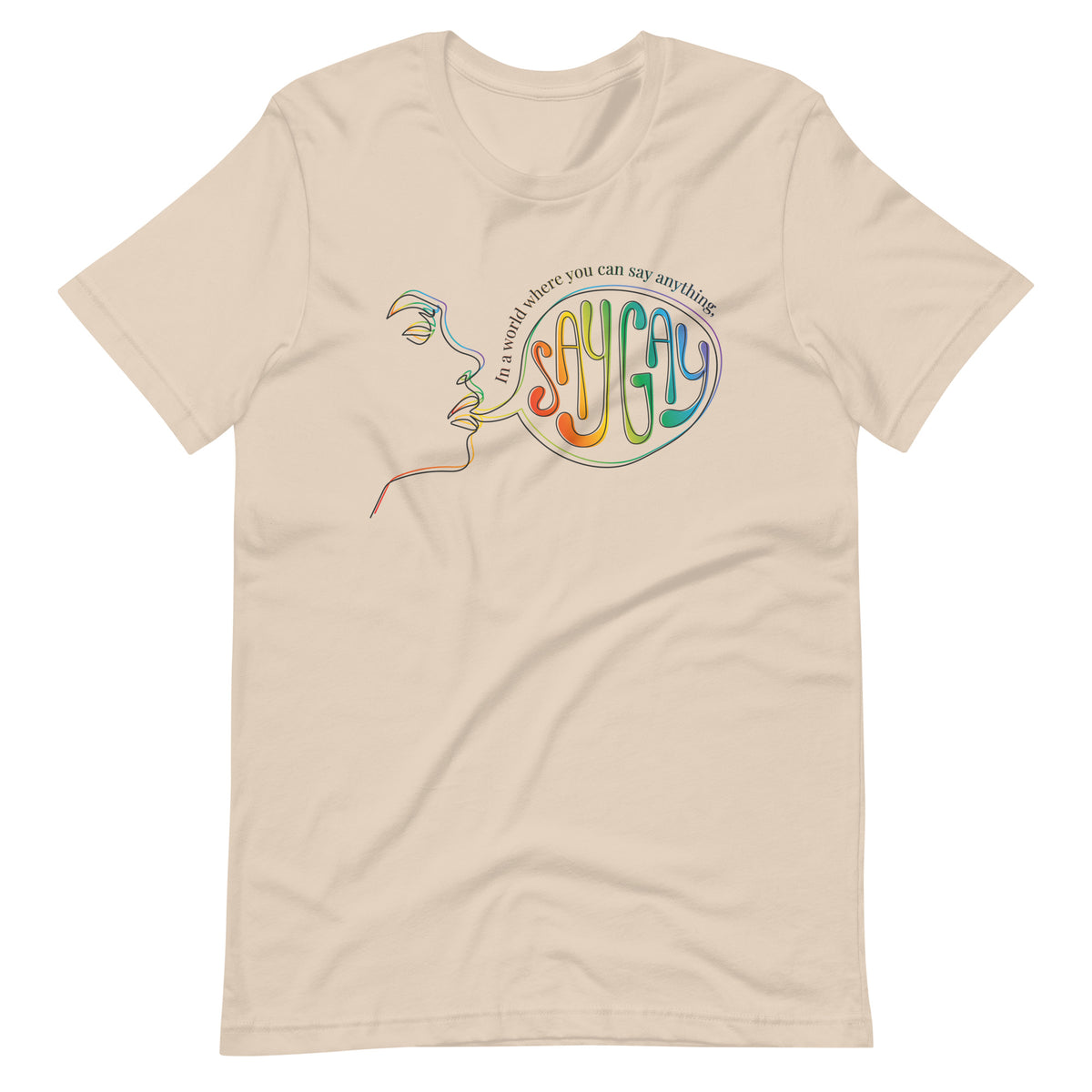Say Gay Tee in soft cream, front view