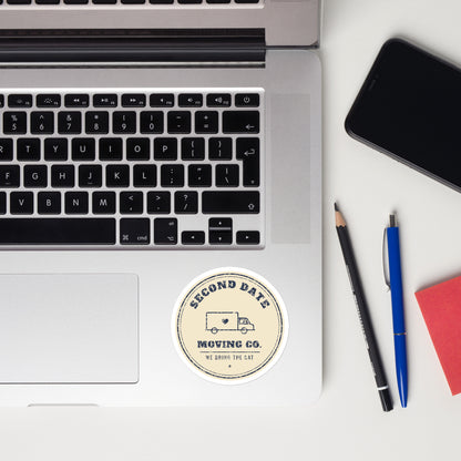Second Date Moving Co. Sticker: We Bring the Cat on a laptop