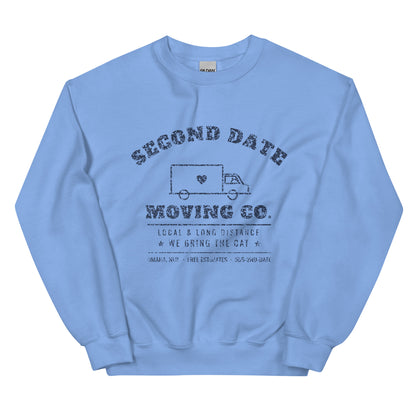 Second Date Moving Co. Crewneck Sweatshirt: We Bring the Cat in Carolina Blue, front view