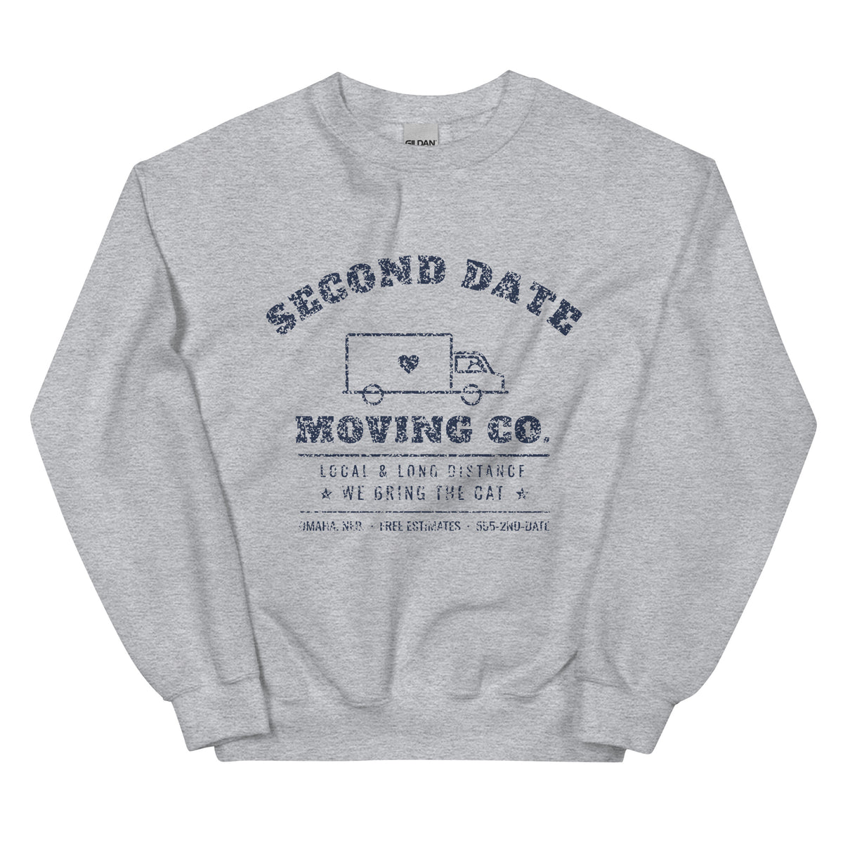 Second Date Moving Co. Crewneck Sweatshirt: We Bring the Cat in Sport Grey, front view