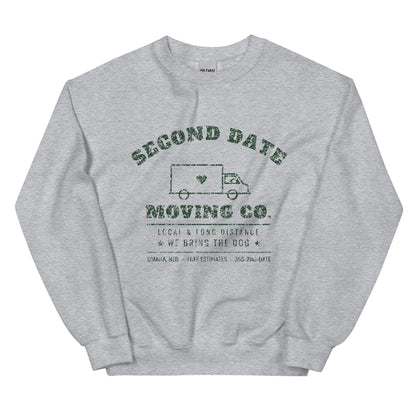 Second Date Moving Co. Crewneck Sweatshirt: We Bring the Dog in Sport Grey, front view