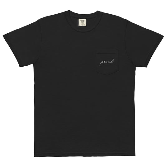 Subtle Proud Pocket Tee in black, front view