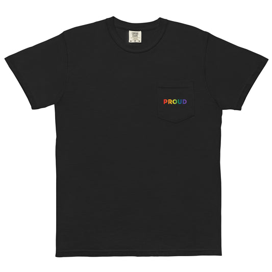 Proud Pocket Tee in black, front view