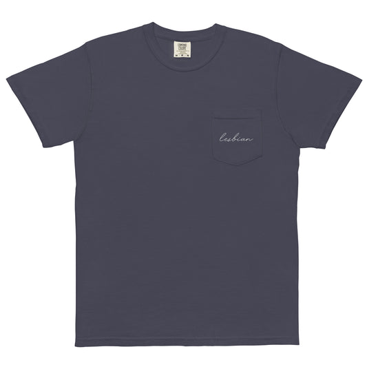 Subtle Lesbian Pocket Tee in true navy, front view