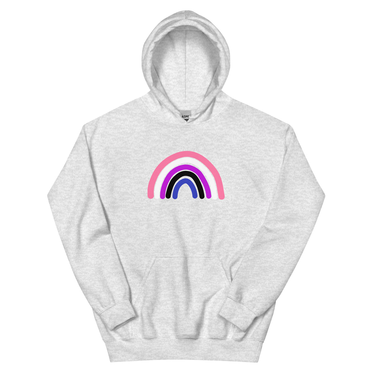 Genderfluid Rainbow Unisex Hoodie in ash, front view