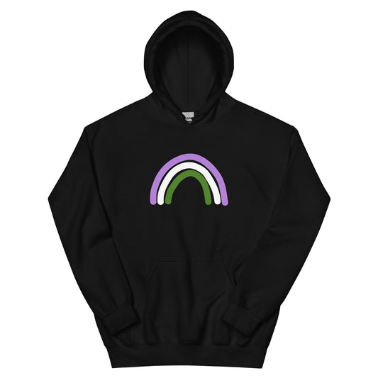 Genderqueer Rainbow Unisex Hoodie in black, front view