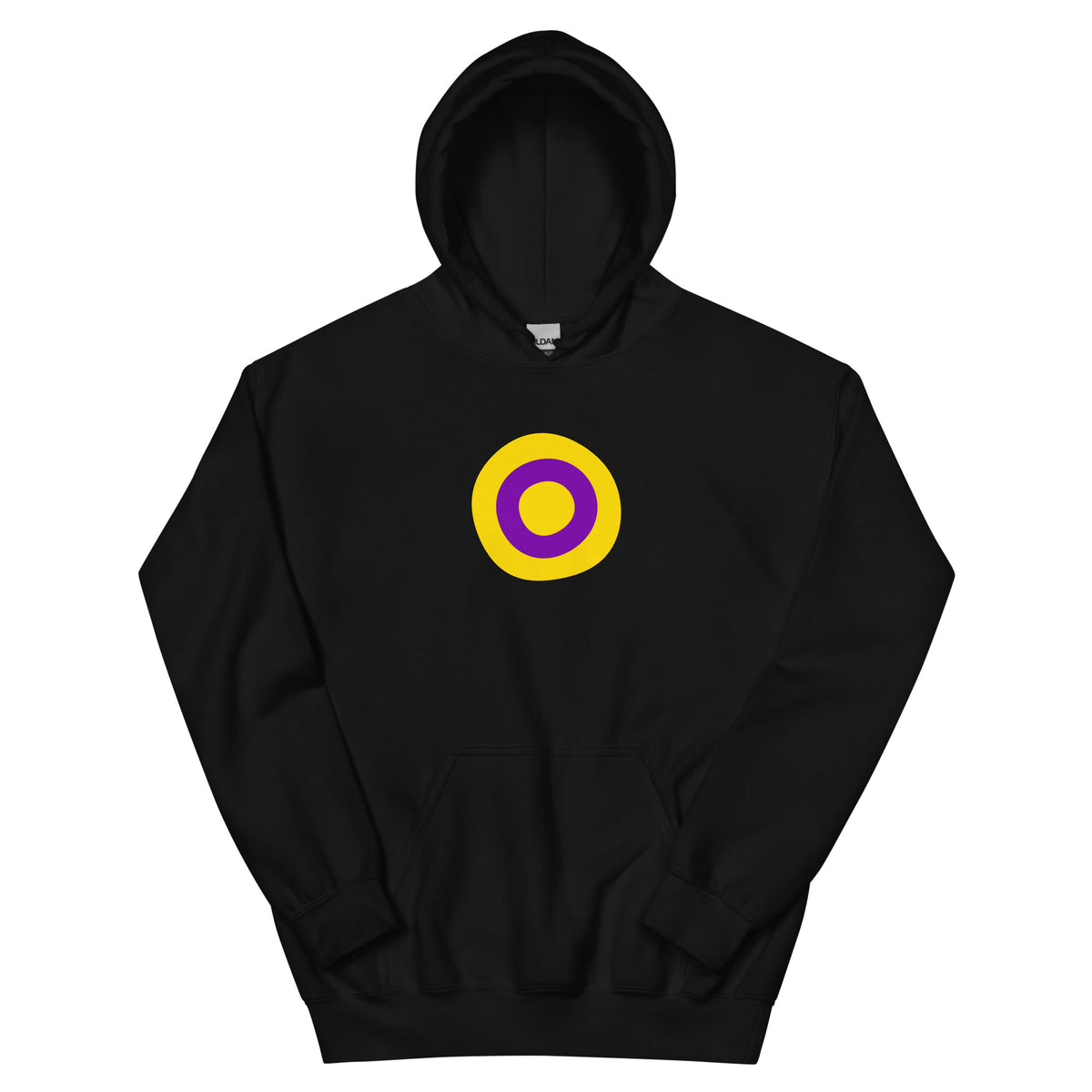Intersex Pride Unisex Hoodie in black, front view