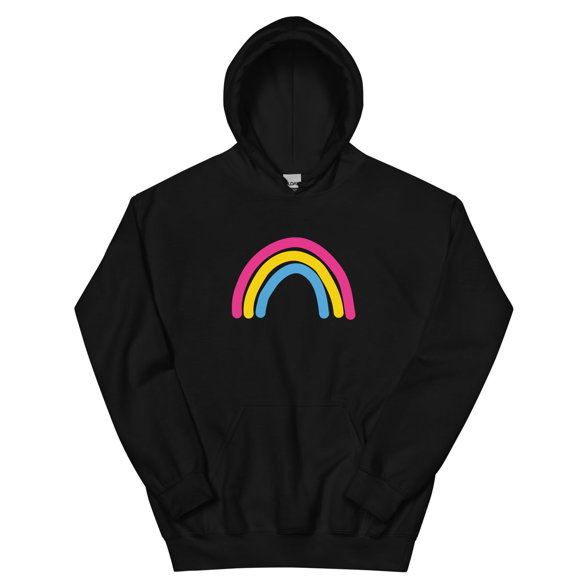 Pan Rainbow Unisex Hoodie in black, front view