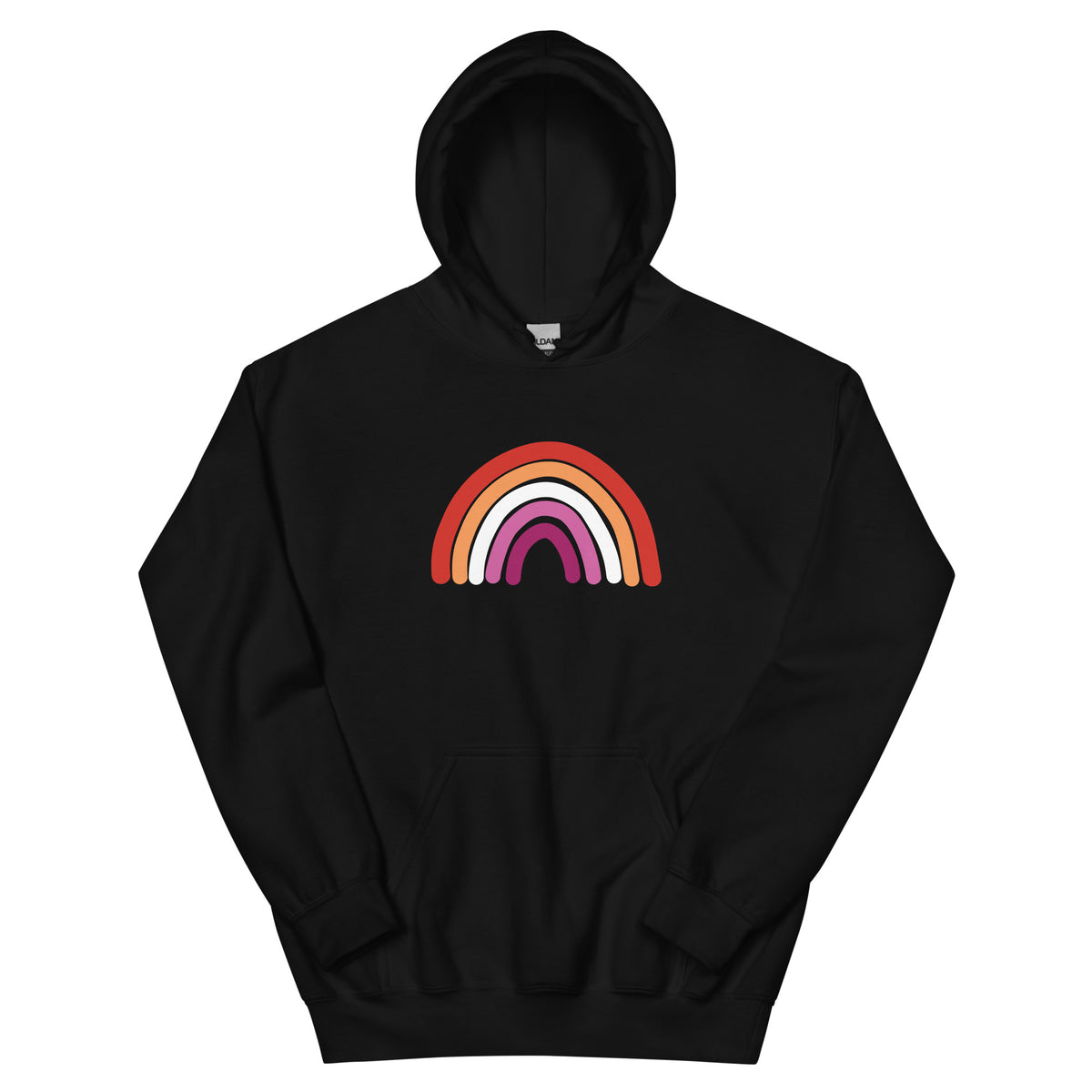 Lesbian Rainbow Unisex Hoodie in black, front view
