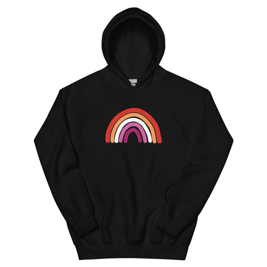 Lesbian Rainbow Unisex Hoodie in black, front view
