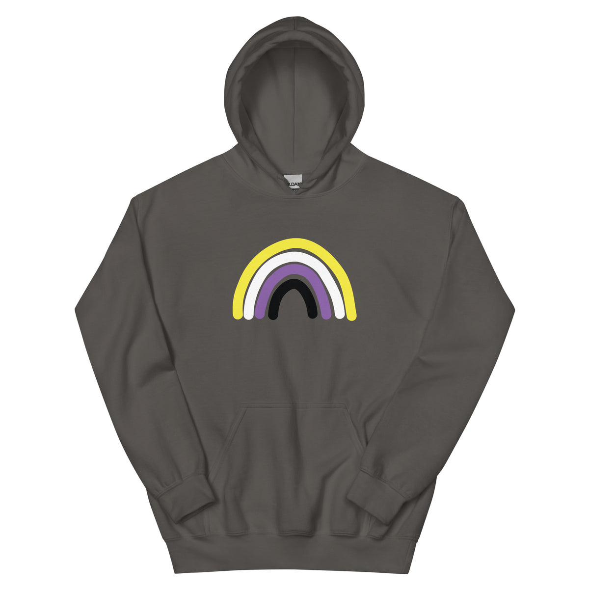 Nonbinary Rainbow Unisex Hoodie in charcoal, front view