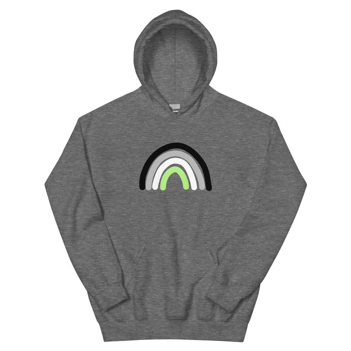 Agender Rainbow Unisex Hoodie in graphite heather, front view