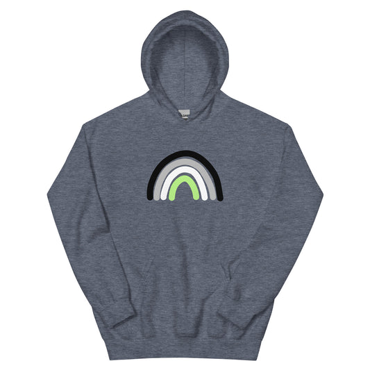 Agender Rainbow Unisex Hoodie in heather sport dark navy, front view