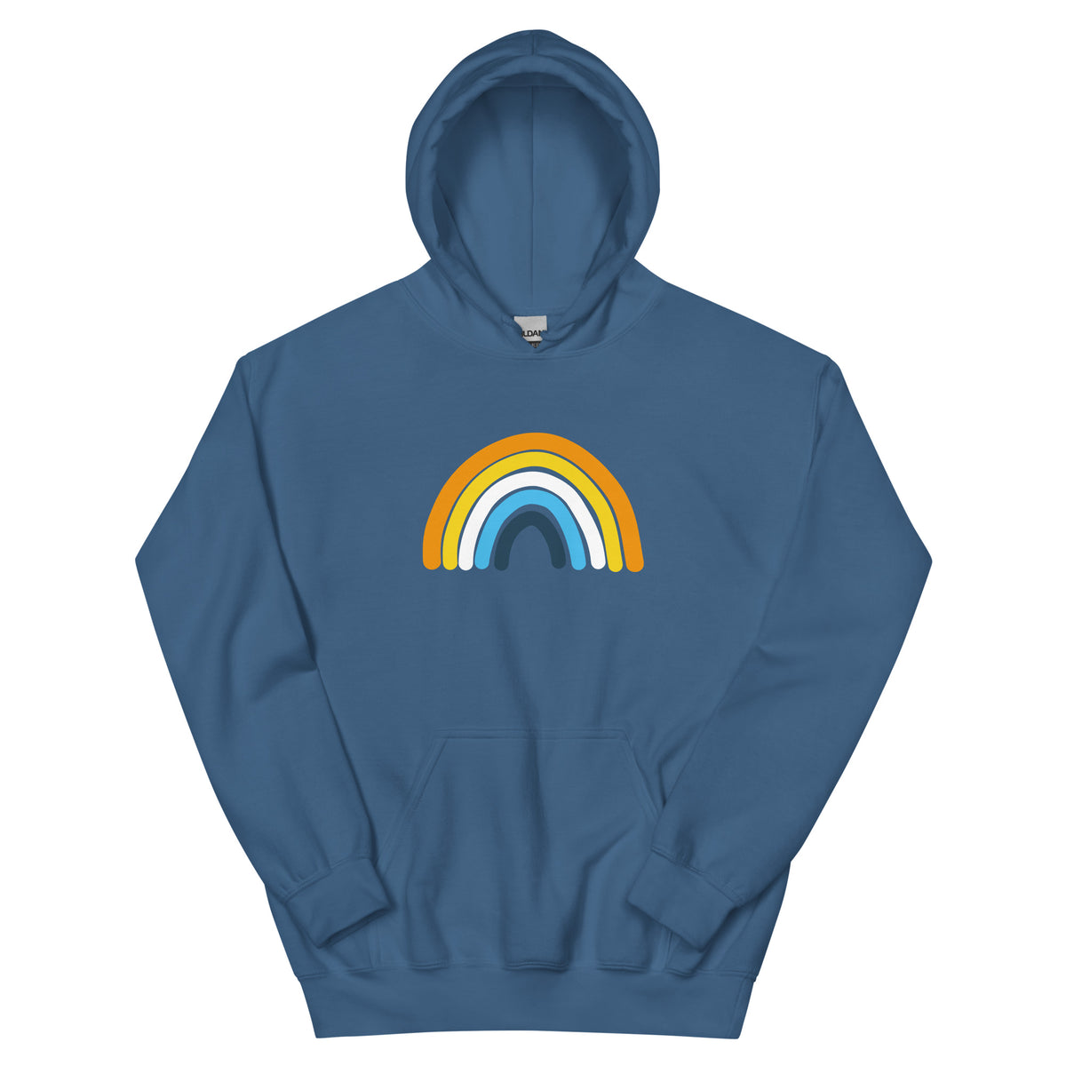 Aroace Rainbow Unisex Hoodie in indigo blue, front view