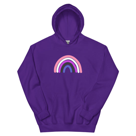 Genderfluid Rainbow Unisex Hoodie in purple, front view