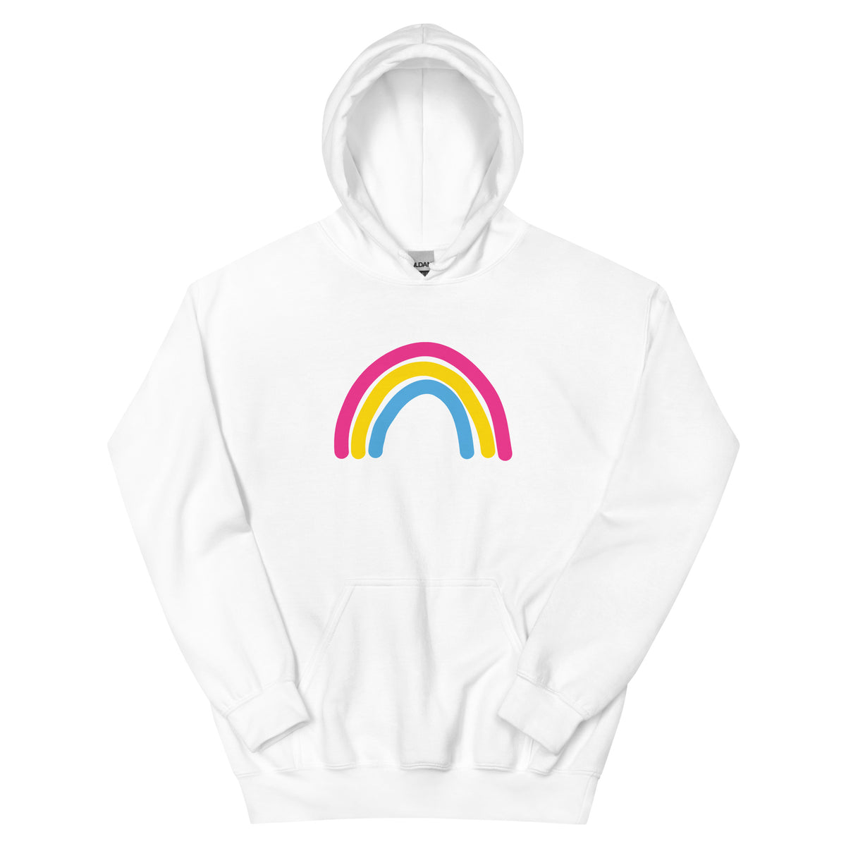 Pan Rainbow Unisex Hoodie in white, front view