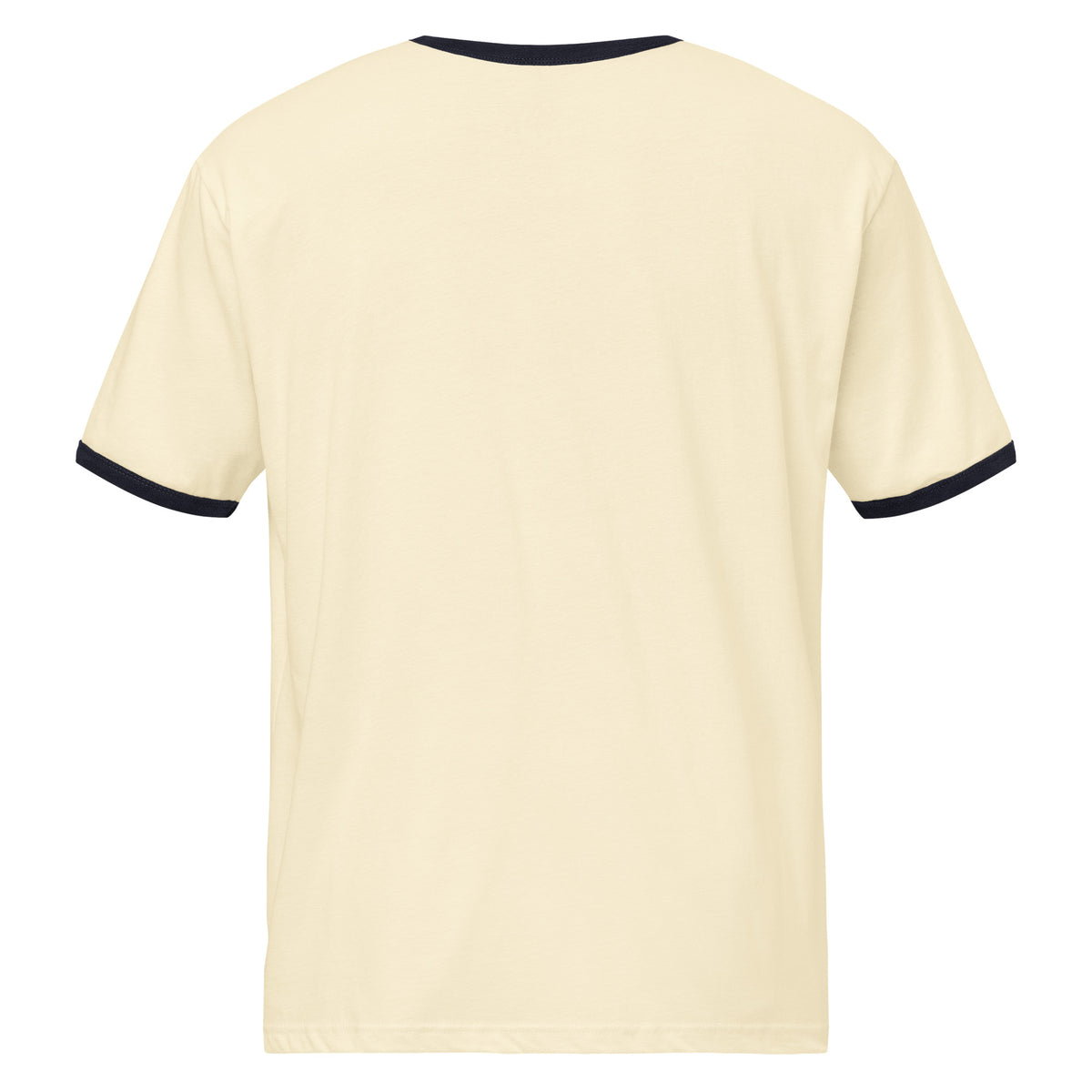 Second Date Moving Co. Ringer Tee: We Bring the Dog in Natural / Midnight Navy, back view