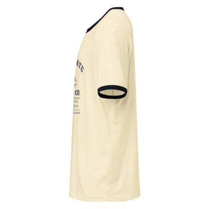 Second Date Moving Co. Ringer Tee: We Bring the Dog in Natural / Midnight Navy, left side view