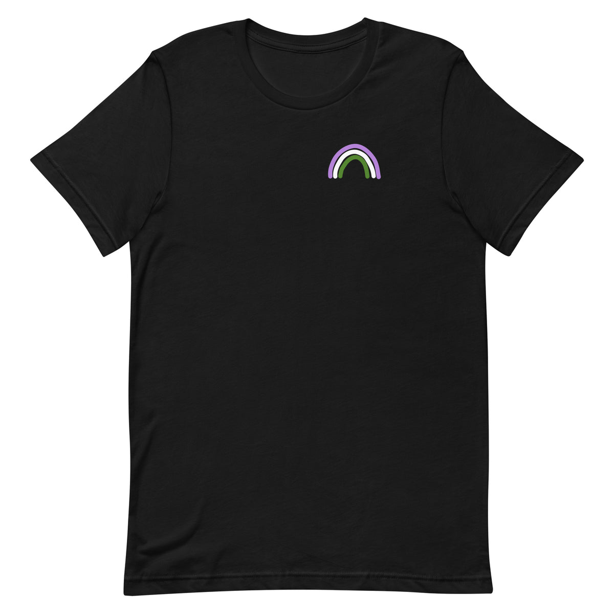 Genderqueer Rainbow Tee in black, front view