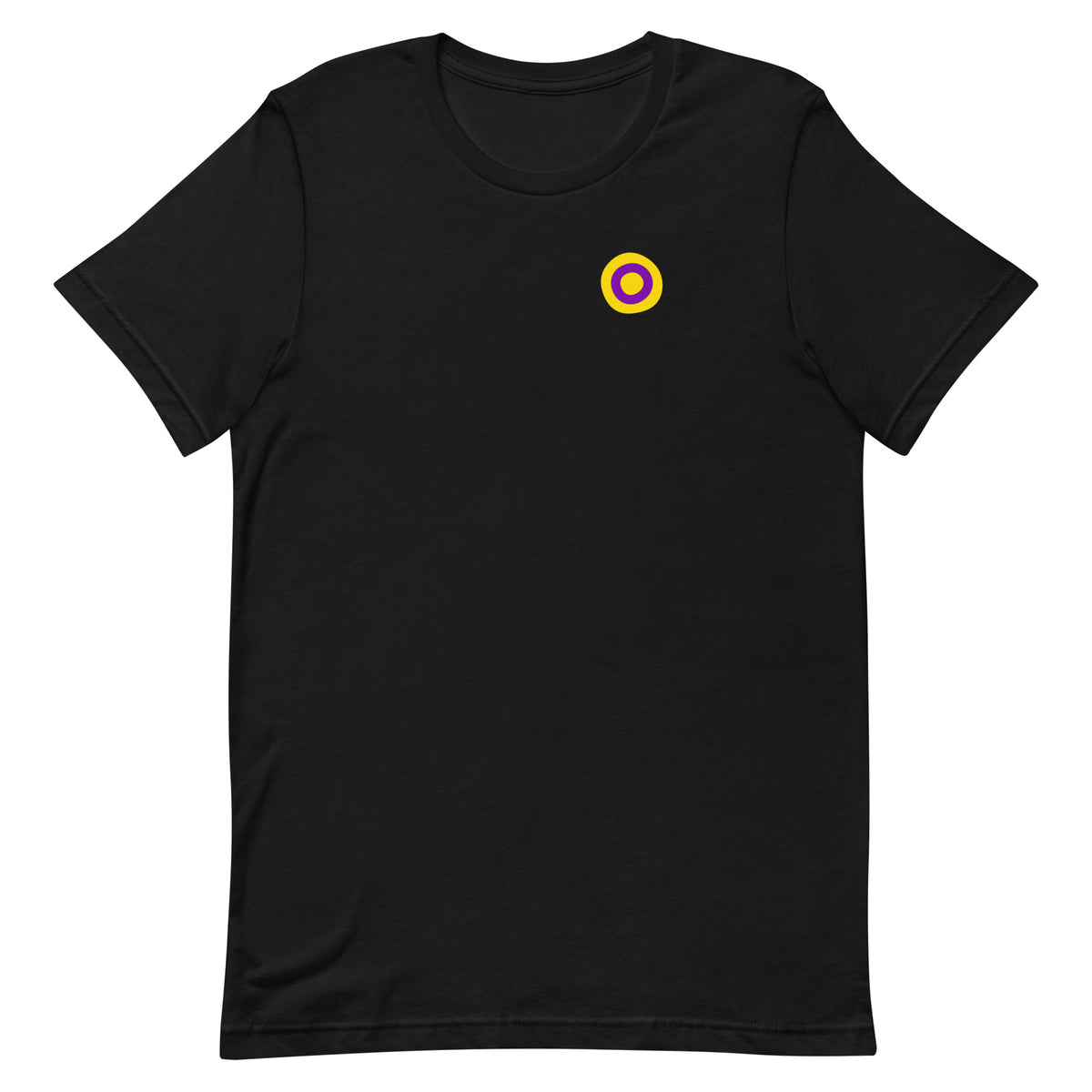 Intersex Pride Tee in black, front view