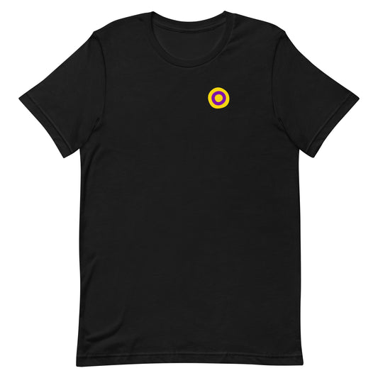 Intersex Pride Tee in black, front view