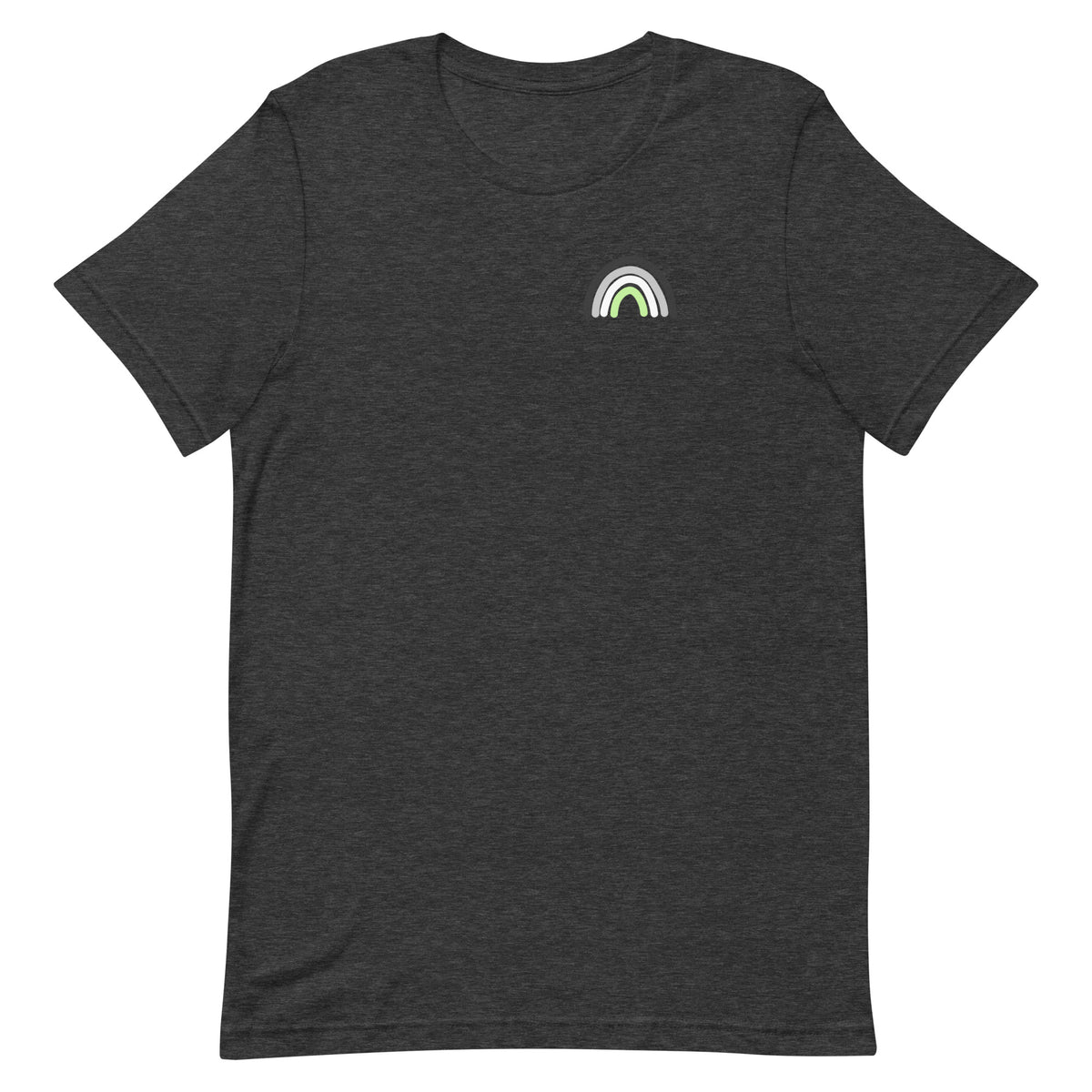 Agender Rainbow Tee in dark grey heather, front view