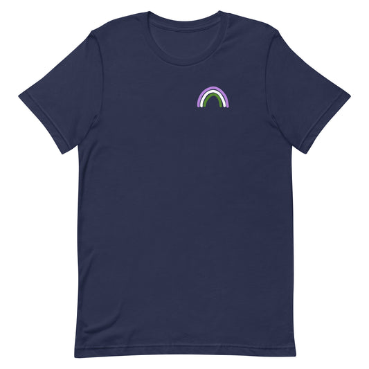 Genderqueer Rainbow Tee in navy, front view