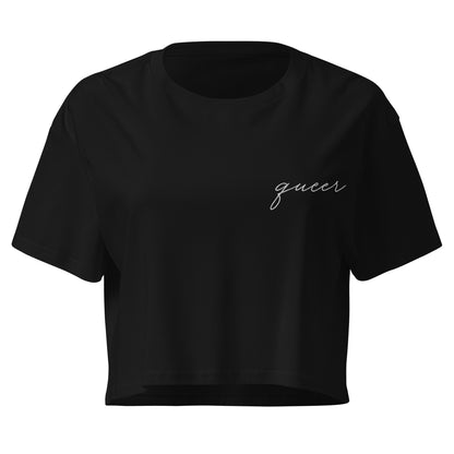Subtle Queer Crop Tee in black, front view