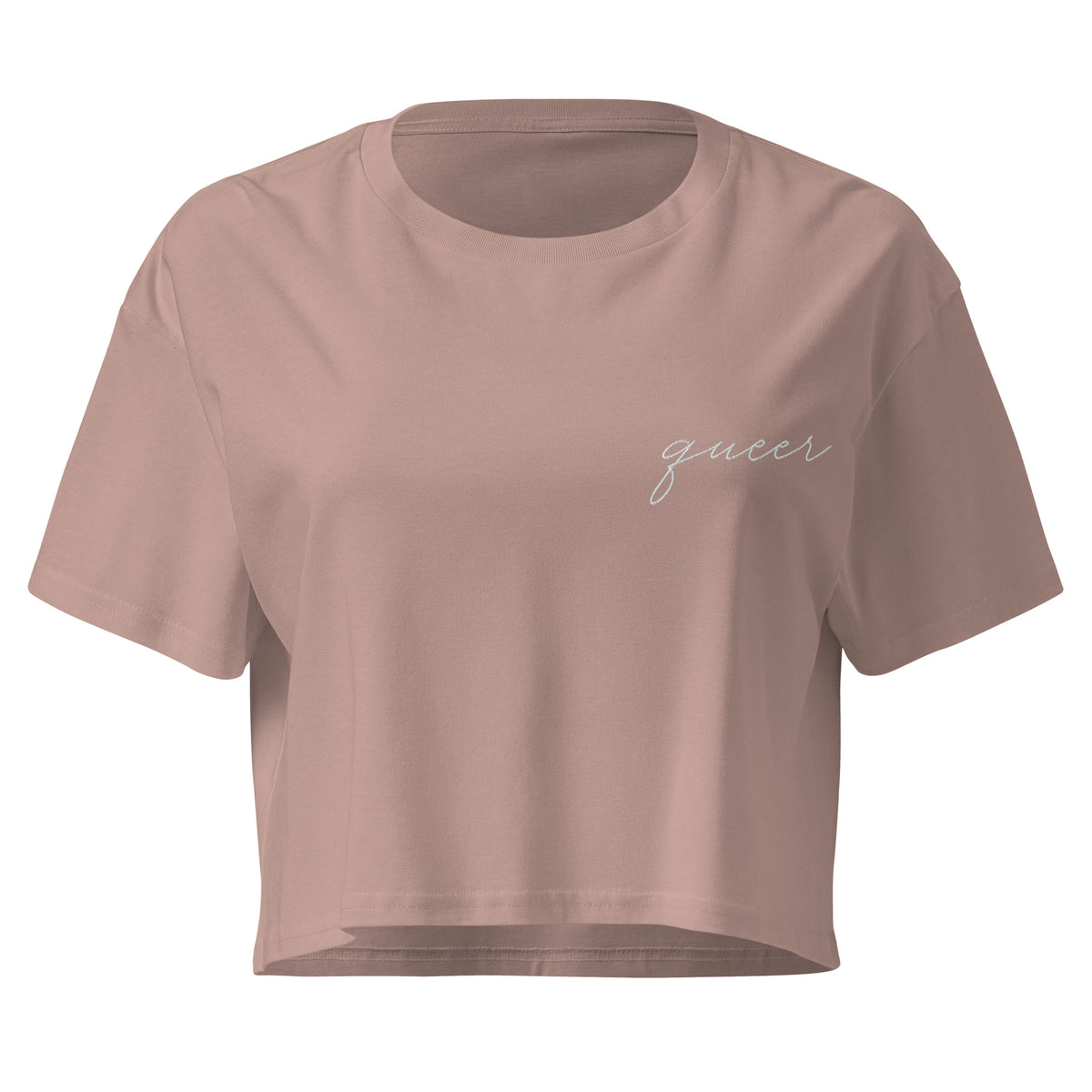 Subtle Queer Crop Tee in hazy pink, front view