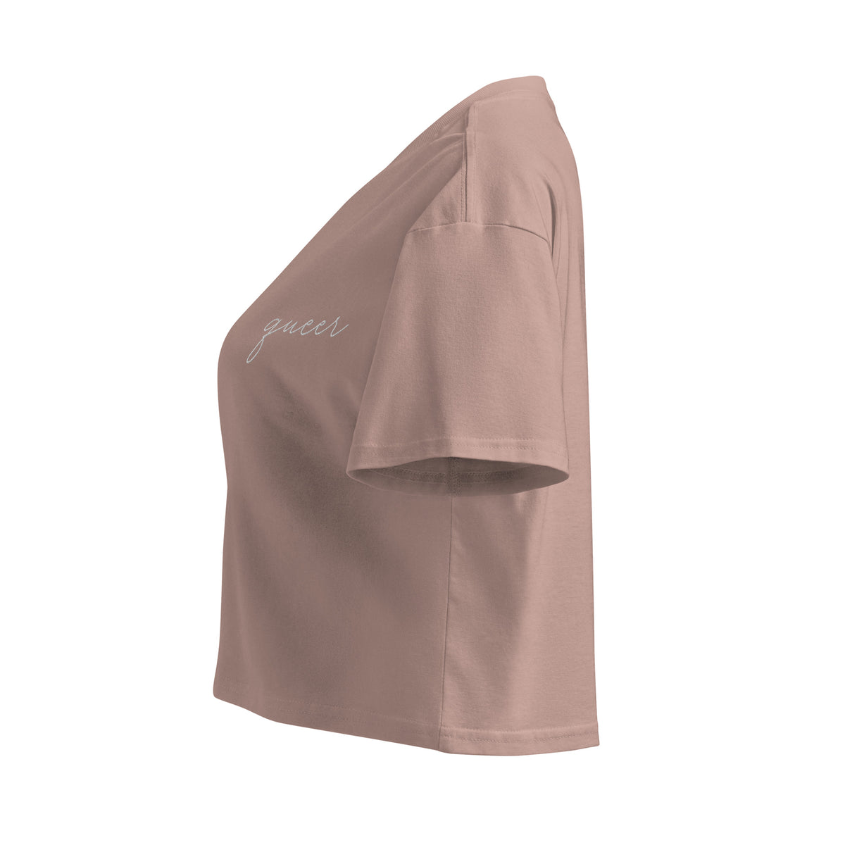 Subtle Queer Crop Tee in hazy pink, left view