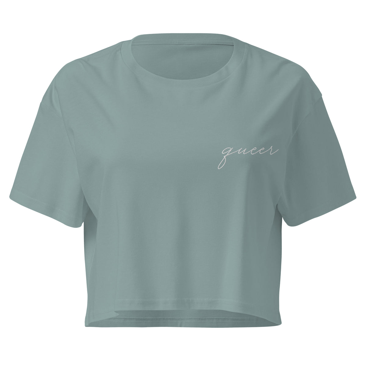 Subtle Queer Crop Tee in mineral, front view