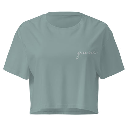 Subtle Queer Crop Tee in mineral, front view
