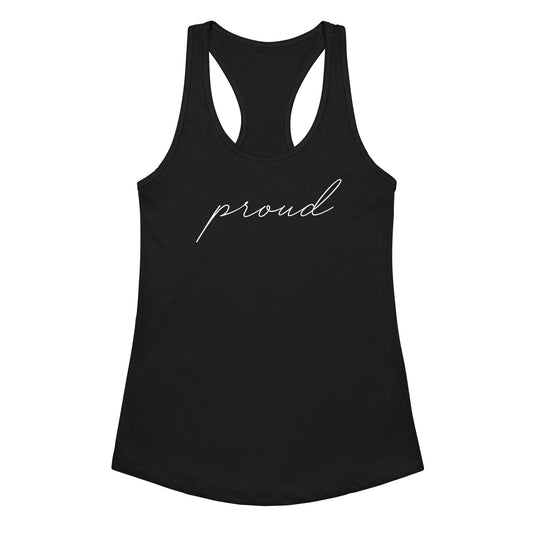 Subtle Proud Racerback Tank in black, front view