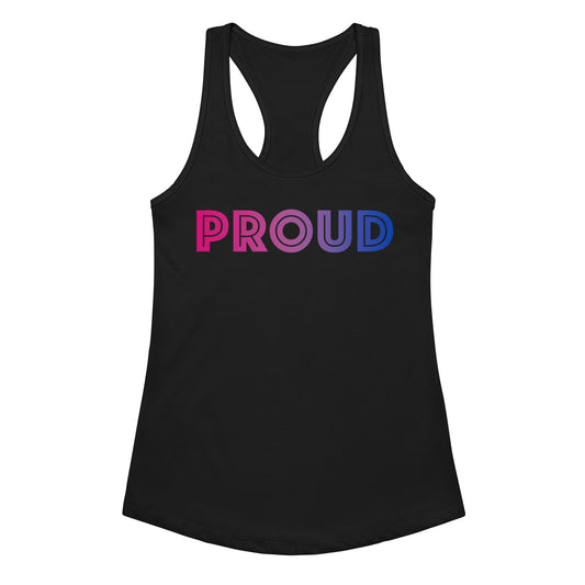 Bi Proud Racerback Tank in black, front view